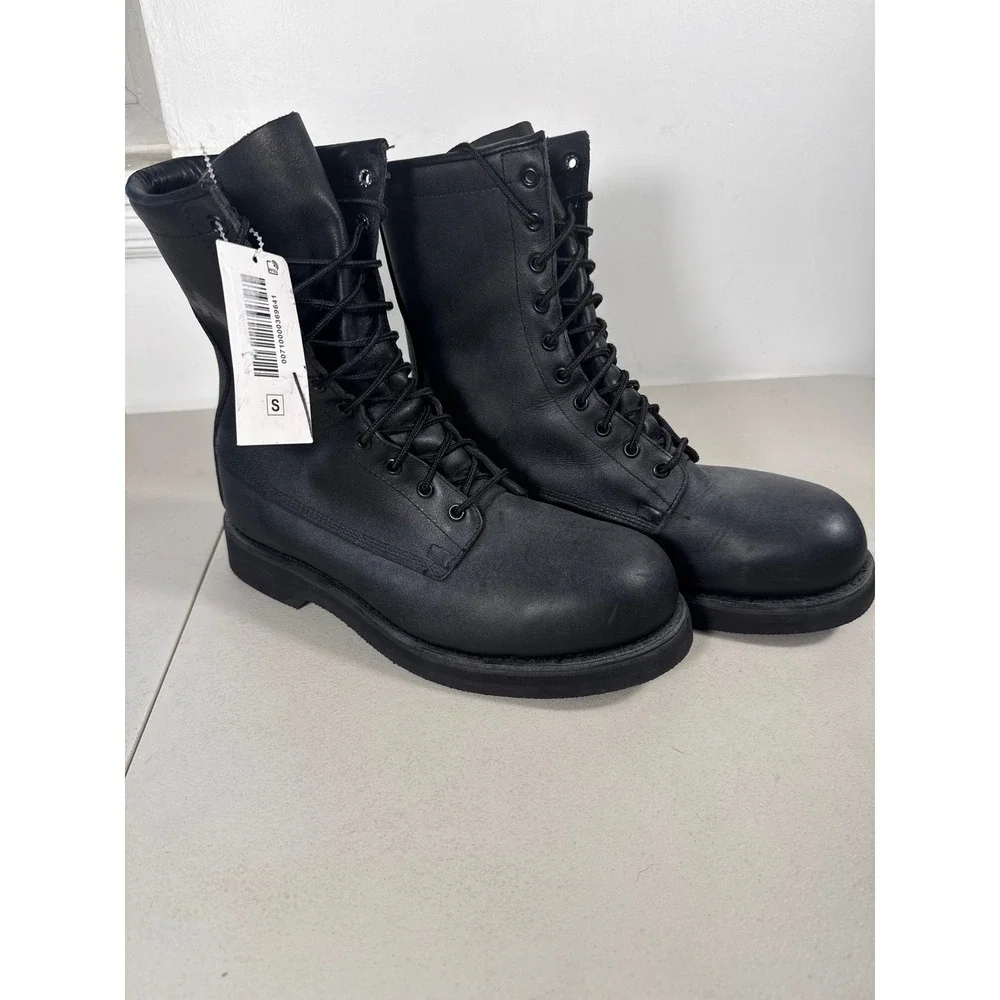 Vibram Sole Black Leather Combat Boots High Top Lace Up Work Boots Mens 9 W